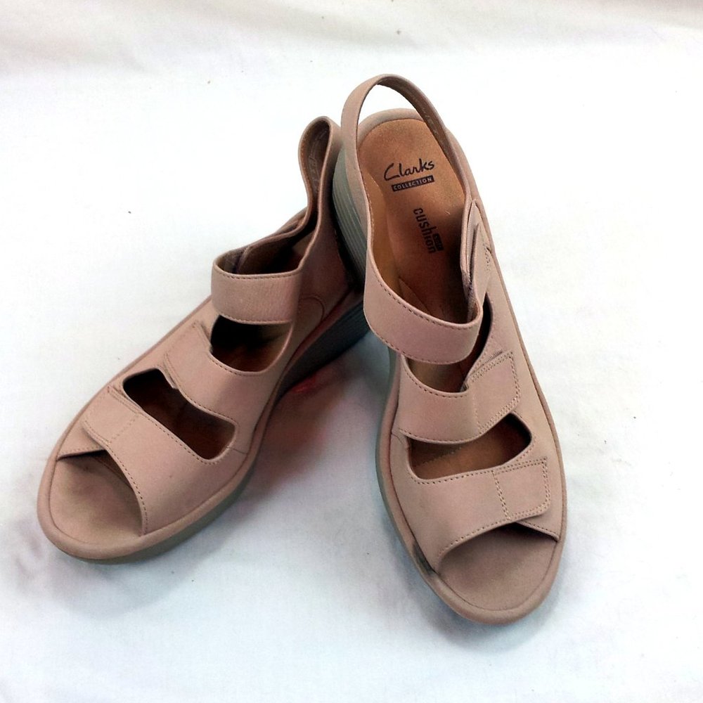 Clarks soft cushion tan faux suede sandals  8